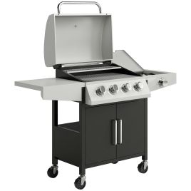 Halena Silver Stainless Steel Barbecue Burner Grill with Side Burner - 55cm