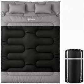 Wexcarr Black and Grey Fabric Double Sleeping Bag with 2 Pillows - 160cm