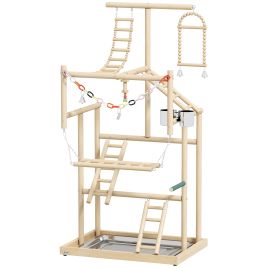DITCHLING 95 cm Wooden Bird Playground with Ladders, Chain Toy, Steel Cups and Tray - Natural Wood