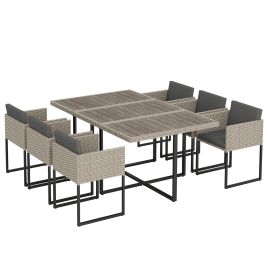 Yorshaw Light Grey PE Rattan 7 Pieces Garden Furniture Set - 52cm