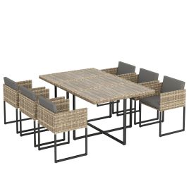 Yorshaw Light Brown PE Rattan 7 Pieces Garden Furniture Set - 52cm