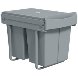 DALWOLD Pull Out Under Sink Kitchen Bin with 2 Removable Compartments and Smooth Glide - Grey
