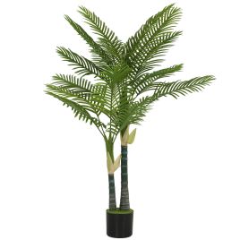 JARIVA 150 cm Artificial Palm Tree with 16 Leaves, Pot and Moss Effect - Green