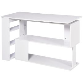 Auron White Wood Corner Computer Desk Bookshelf - 110cm