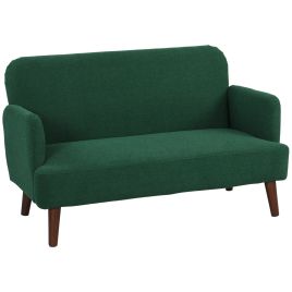 DOVERIDGE Velvet Feel 2 Seater Loveseat Sofa with Thick Padding and Wood Legs - Dark Green and Natural Wood