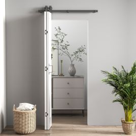 FRINTON 70 cm Sliding Door and Steel Rail Hardware Kit - White and Black