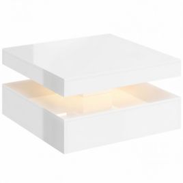 CLANDON High Gloss LED Coffee Table with 2 Tiers, Open Storage Shelf and Remote Control - High Gloss White