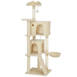 MORNYSS 160 cm Cat Tree with Scratching Posts, Condos, Plush Perches, Hammock and Ladder - Beige and Cream White