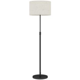 ARVASTYN Height Adjustable Dimmable Floor Lamp with Remote, Linen Shade and Foot Switch - Black and Beige
