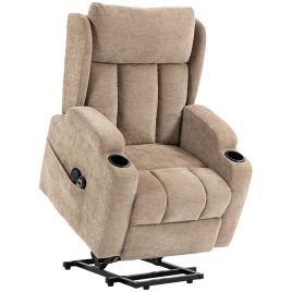 HUNGERFORD Chenille Power Lift Recliner Chair with Vibration Massage and Heat - Brown