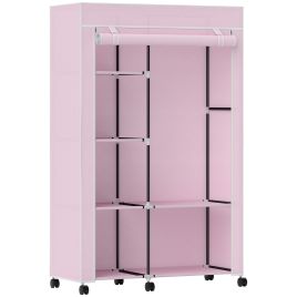 DUNSFOLD Foldable Fabric Wardrobe with Hanging Rail and Storage Shelves - Pink