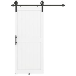 CHEADLE 183 cm MDF Sliding Barn Door Kit with Track, Rollers, Floor Guide and Handle - White and Black