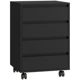 CHARLTON 4 Drawer Mobile Office Filing Cabinet with Wheels - Black