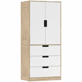 SERENA 2 Door Wardrobe with 3 Drawers Light Oak with White - 80cm