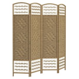 IVEGLEN 4 Panel Folding Room Divider and Privacy Screen for Living Room or Bedroom - Natural Wood Finish
