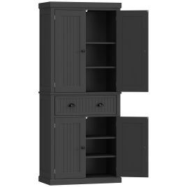 HILVEN Kitchen Storage Cabinet with Drawer and Adjustable Shelves - Black