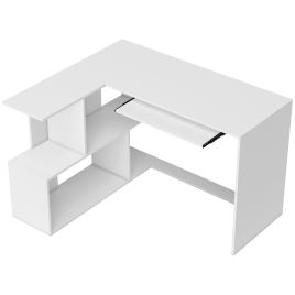 CHARLBURY L Shaped Corner Computer Desk with Keyboard Tray and Open Shelves - White Wood Effect