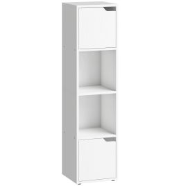 CADMORE 4 Tier Narrow Bookcase and Storage Cabinet with Doors - White