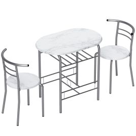 GRAVESEND 3 Piece Compact Dining Table and Chairs Set - White Marble Effect