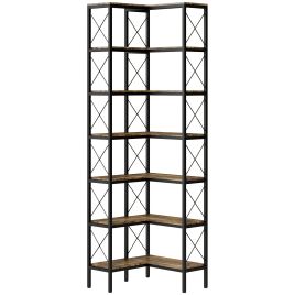 BELON 6 Tier L Shaped Corner Bookcase with Metal Frame - Rustic Brown and Black