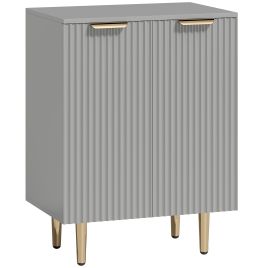 GRYNDALEON Modern Sideboard Cabinet with Adjustable Shelf and Metal Legs - Grey and Gold Tone