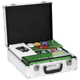ZENLEIGH 500 Piece Poker Chip Set with Shuffler, Card Shoe, Mat and Carry Case for Texas Holdem - Silver Tone