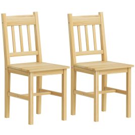 STOWMARKET Set of 2 Pine Wood Dining Chairs with Slatted Backrests - Natural Wood Finish
