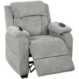 MEREWORTH Power Recliner Armchair with Massage, Heat and Wide Spring Seat - Light Grey