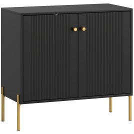 CASTLEFORD Coffee Bar Sideboard Cabinet with Fluted Doors and Adjustable Shelf - Black and Gold Tone