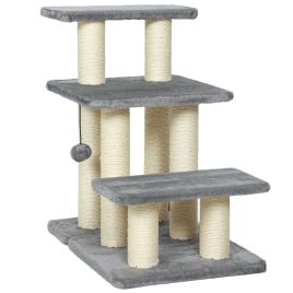 BOURTON 3 Step Adjustable Pet Stairs with 6 Sisal Scratching Posts for Dogs and Cats - Grey and Cream White