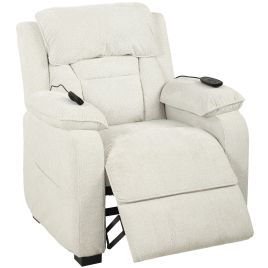 MEREWORTH Power Recliner Armchair with Massage, Heat and Wide Spring Seat - Cream White