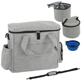CLEARWELL Waterproof Dog Travel Bag with Food Containers, Collapsible Bowl and Multiple Pockets - Light Grey