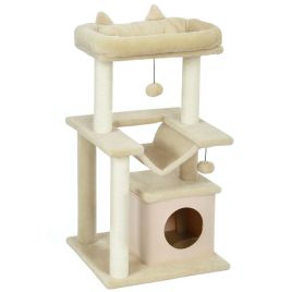 WANTAGE 90 cm Cat Tree with Scratching Posts, Condo, Hammock, Perch and 2 Toys - Beige