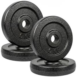 KINGSTON Set of 4 5 kg Metal Weight Plates with 1 Inch Bore for Dumbbells and Barbells - Grey