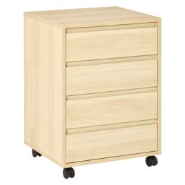 WICKHAM 4 Drawer Mobile Office Filing Cabinet with Wheels - Natural Wood Effect