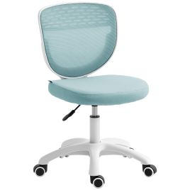 KENSINGTON Armless Mesh Office Chair with Adjustable Height and Swivel Wheels - Light Blue and White