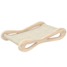WELLESBOURNE 2 in 1 Sisal Cat Scratcher Bed and Lounger, 60 x 35 x 13 cm - Cream White and Natural Wood