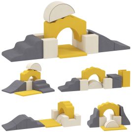 POCKLINGTON 7 Piece Kids Soft Play Climbing and Crawling Foam Set with Detachable Cover - Yellow, Beige and Grey