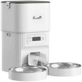 KIDLINGTON Automatic Timed Cat Feeder with Portion Control and 2 Stainless Steel Bowls - White and Transparent Black