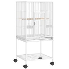 DARESBURY Detachable Parrot Bird Cage with Rolling Stand and Storage Shelf - White