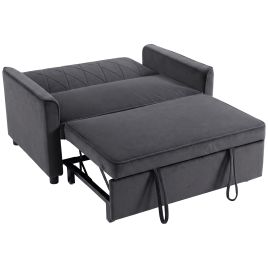 HERTFORD Velvet 2 Seater Sofa Bed with 3 in 1 Pull Out Sleeper and Adjustable Backrest - Dark Grey