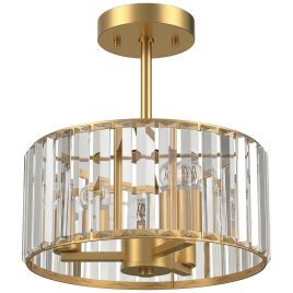 STACOTE Modern Crystal Semi Flush Ceiling Chandelier Light with E14 Fitting - Gold Tone