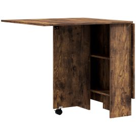 WOODBRIDGE 80 to 140 cm Drop Leaf Folding Dining Table for 4 to 6 People with Shelves and Castors - Rustic Brown