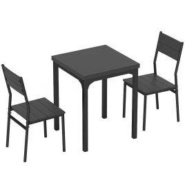 FREISTON 3 Piece Space Saving Dining Table and 2 Chairs Set with Metal Legs - Black Wood Effect
