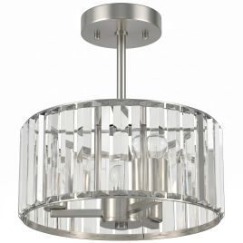 STACOTE Modern Crystal Semi Flush Ceiling Chandelier Light with E14 Fitting - Silver Tone