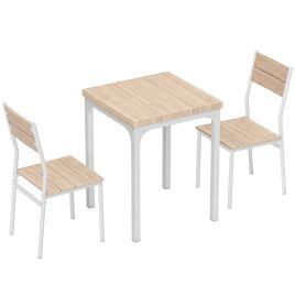 FREISTON 3 Piece Compact Dining Table and Chairs Set - Oak Wood Effect and White