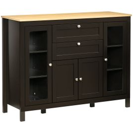 BRIDGFORD Sideboard Storage Cabinet with Oak Top, 4 Doors, 2 Drawers and 5 Adjustable Shelves - Black Brown and Oak