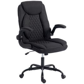 TENTERDEN Linen Look Executive Office Chair with Flip Up Armrests and Thick Cushion - Black