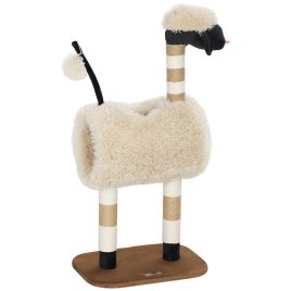 WILLOWBROOK 98 cm Sheep Design Cat Tree with Scratching Posts, Tunnel and Play Ball - Light Brown