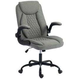 TENTERDEN Linen Look Executive Office Chair with Flip Up Armrests and Thick Cushion - Grey